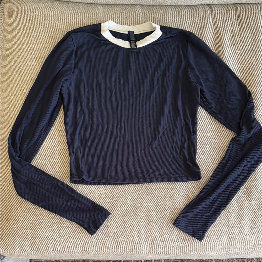 Skims Navy Blue Long Sleeve Top with White Trim